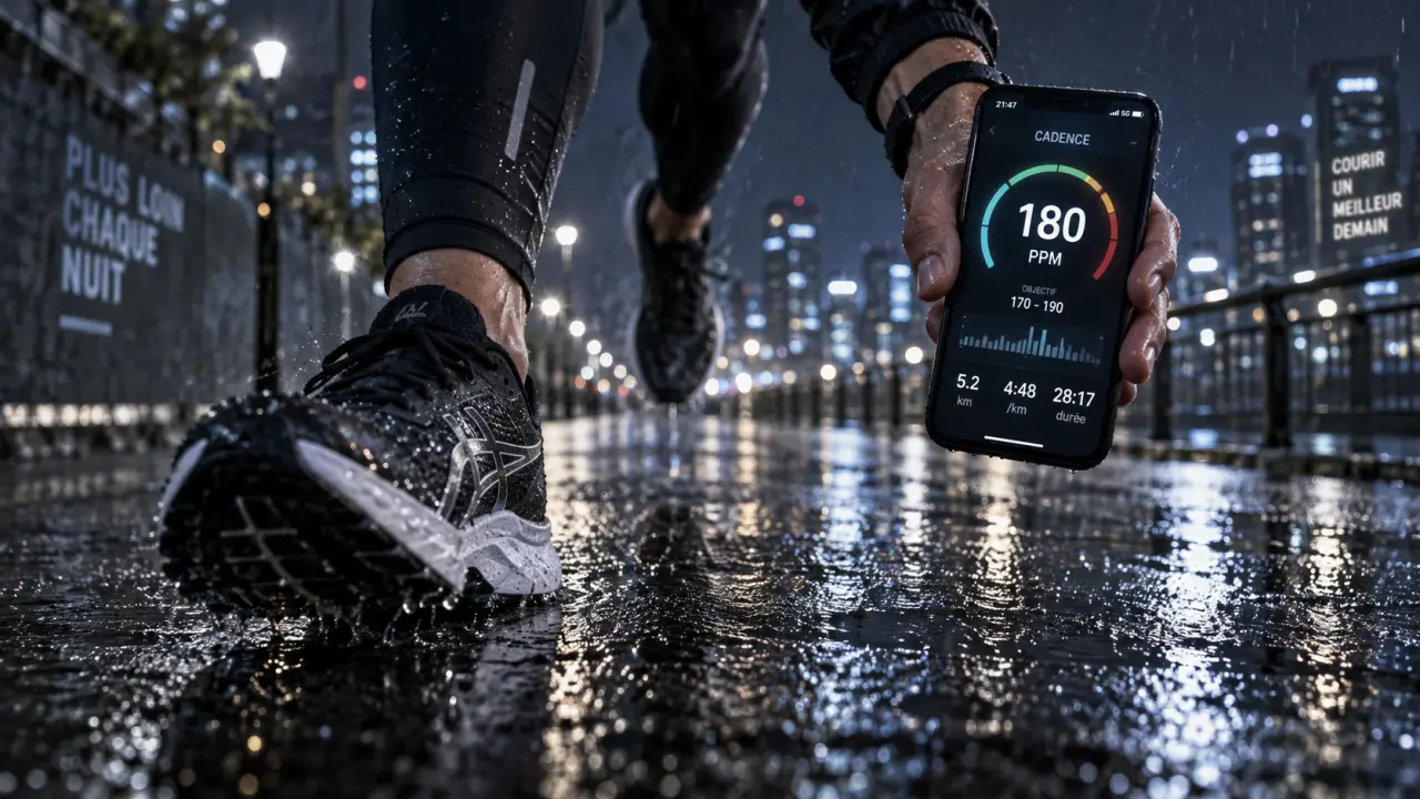 Cadence course à pied : smartphone affiche 180 PPM