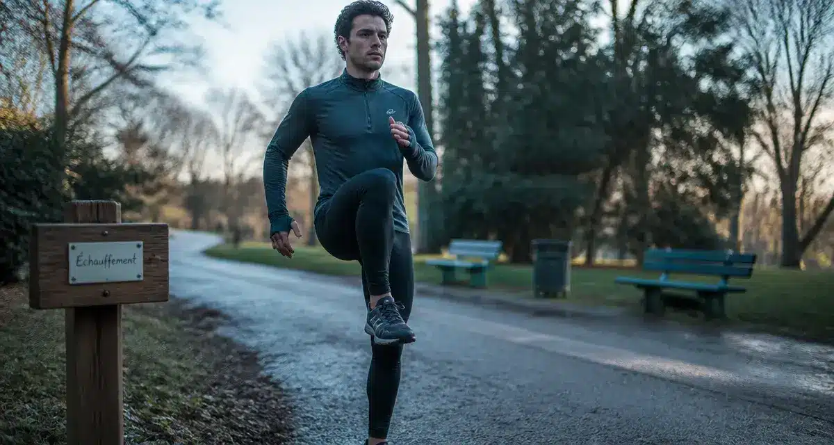 Échauffement course à pied : montées de genoux au parc