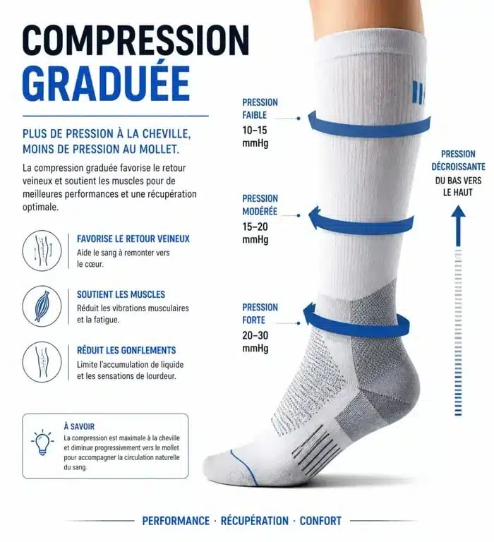 Principe de la compression graduée pour chaussette de course à pied