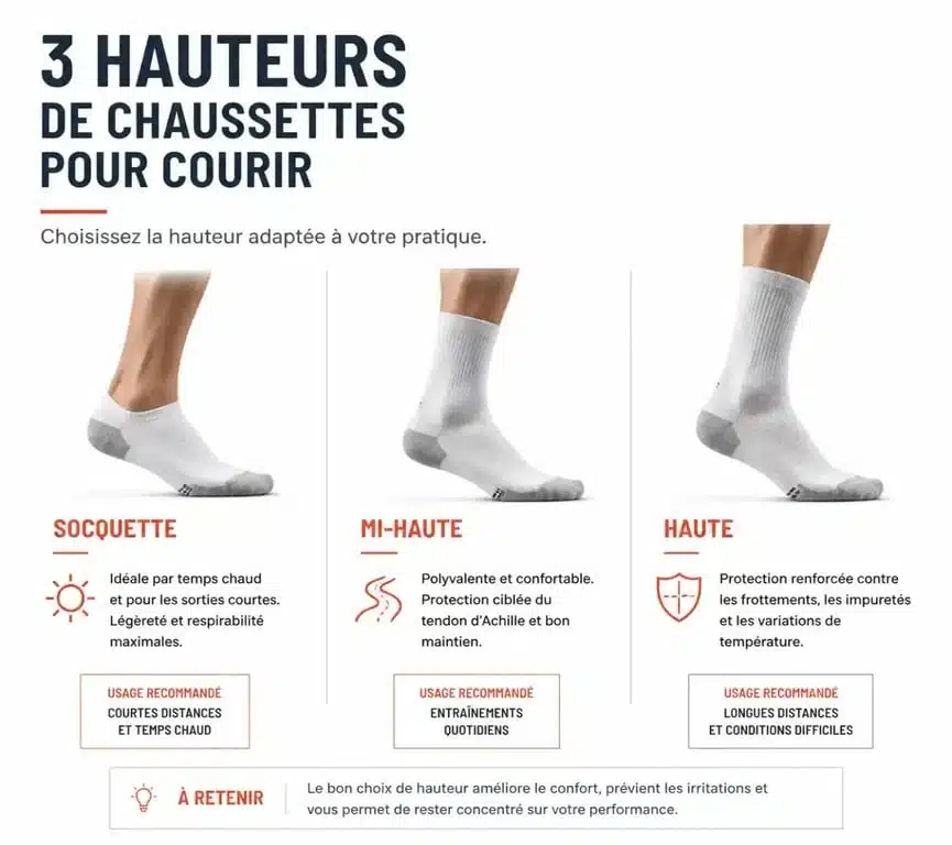 Comparatif des hauteurs de chaussettes pour la course à pied