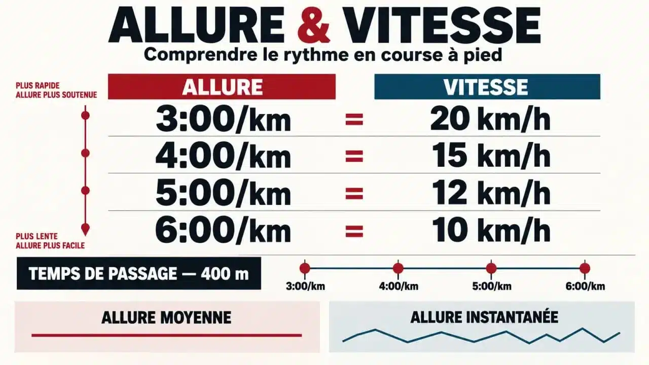 Rythme course à pied : conversion de l’allure en min/km vers la vitesse en km/h et temps de passage