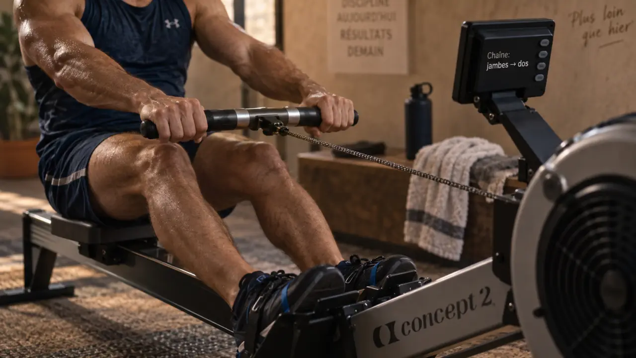 Muscle rameur : jambes puis dos sur le rameur